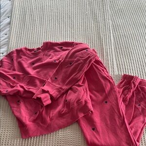 Pink Heart Embroidered Sweatshirt and Joggers Set